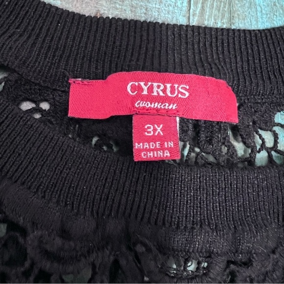 Cyrus Woman Black Knit Crochet Crew Neck Cold Shoulder Sweater Size 3x - Picture 7 of 9